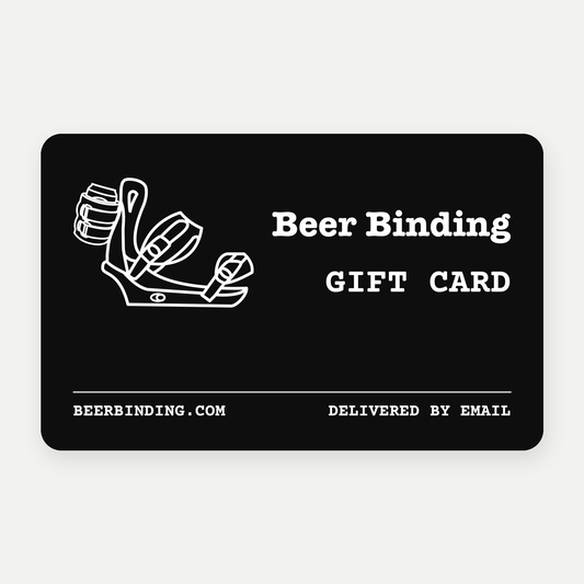 Black Beer Binding gift card with the white Beer Binding logo and the words Gift Card